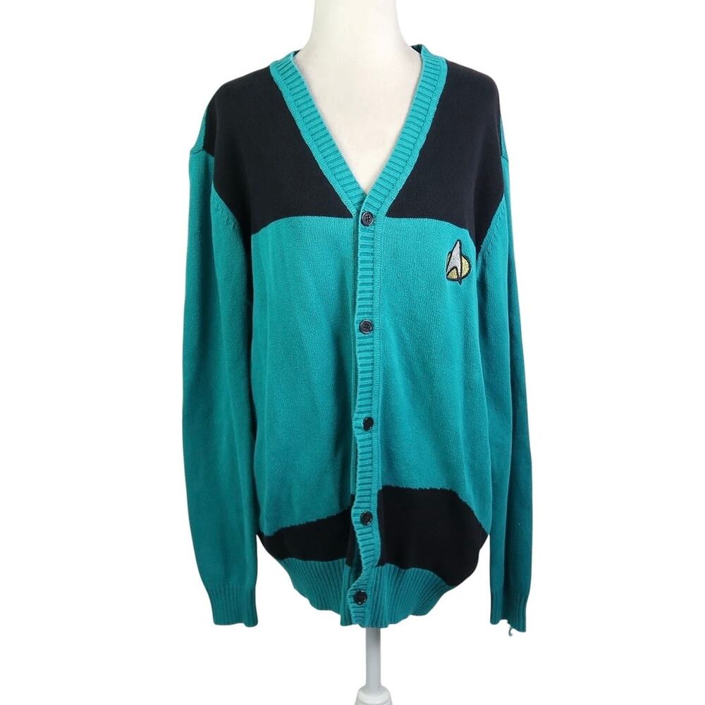 Star Trek Teal and Black Cardigan Sweater Cotton XS